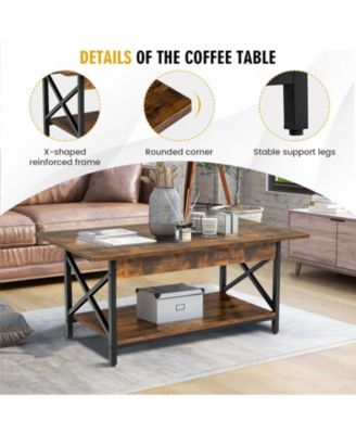 Coffee Table Industrial 2-Tier w/ Storage Shelf &Storage Shelf for Living Room Rustic Brown