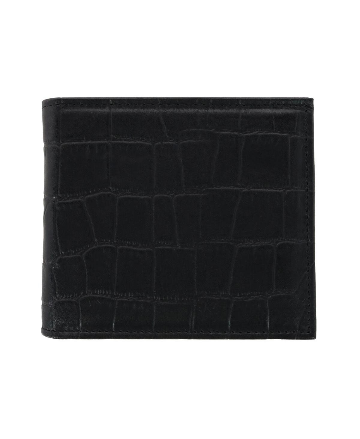 Men's Esteban Croco Embossed Leather 8 Slot Bi-Fold Wallet - Brown