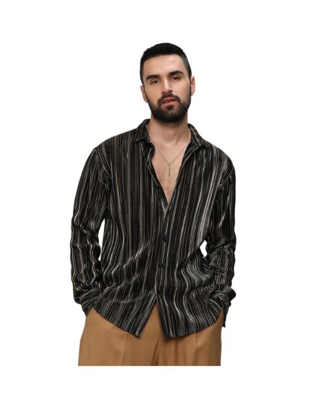 Мужская рубашка Cahoot Campus Sutra Jet Black & Metallic Gold Pleat-Creased, цвет: Чёрный