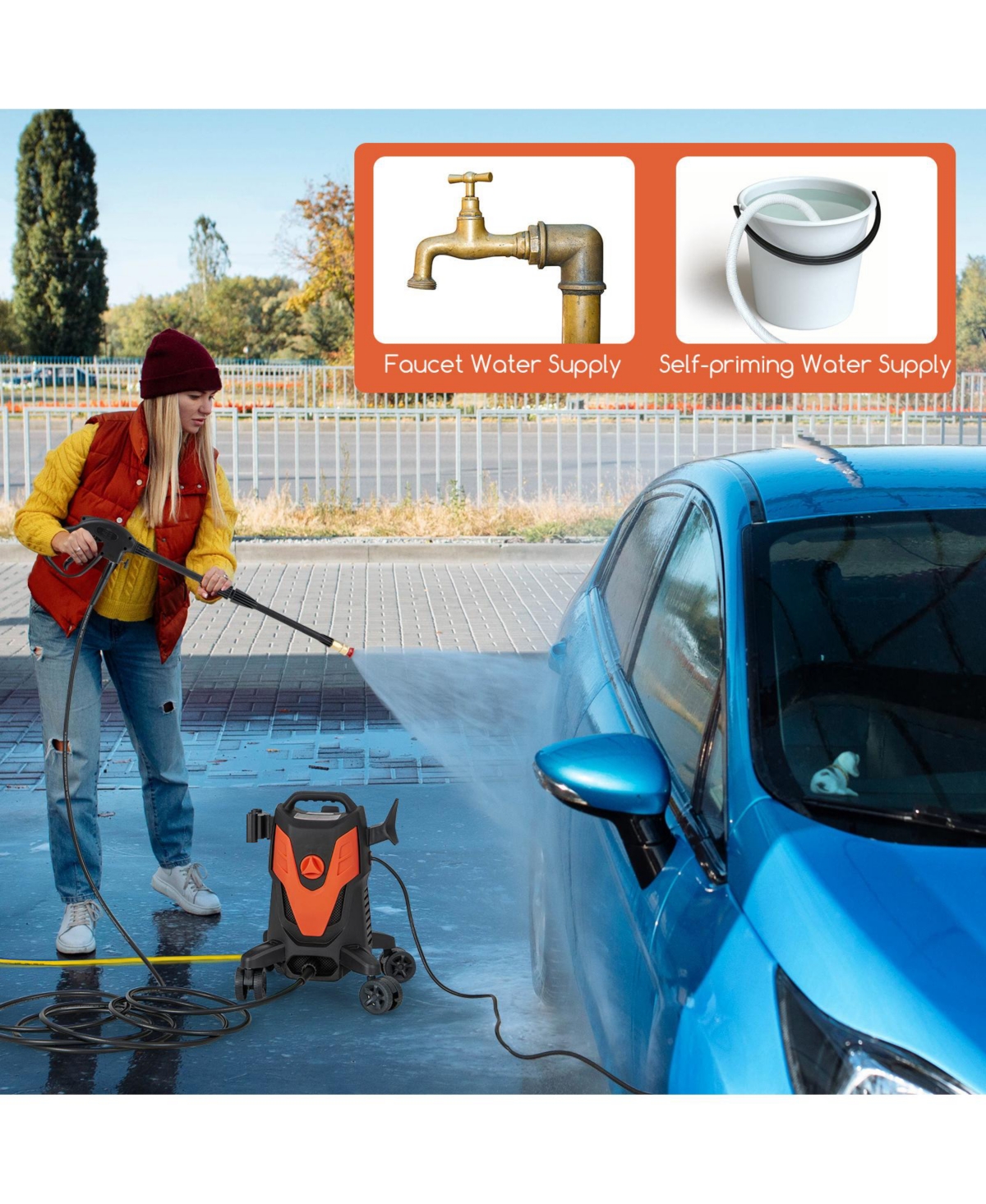 Costway 2400 Psi High Pressure Cleaner Machine Electric Pressure Washer with 4 Wheels