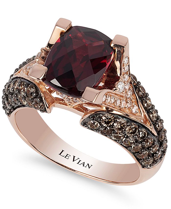 Le Vian - Raspberry Rhodolite Garnet (3 ct. tw.w.), Chocolate Diamond (1-1/5 ct. t.w.) and White Diamond Accent Ring in 14k Rose Gold