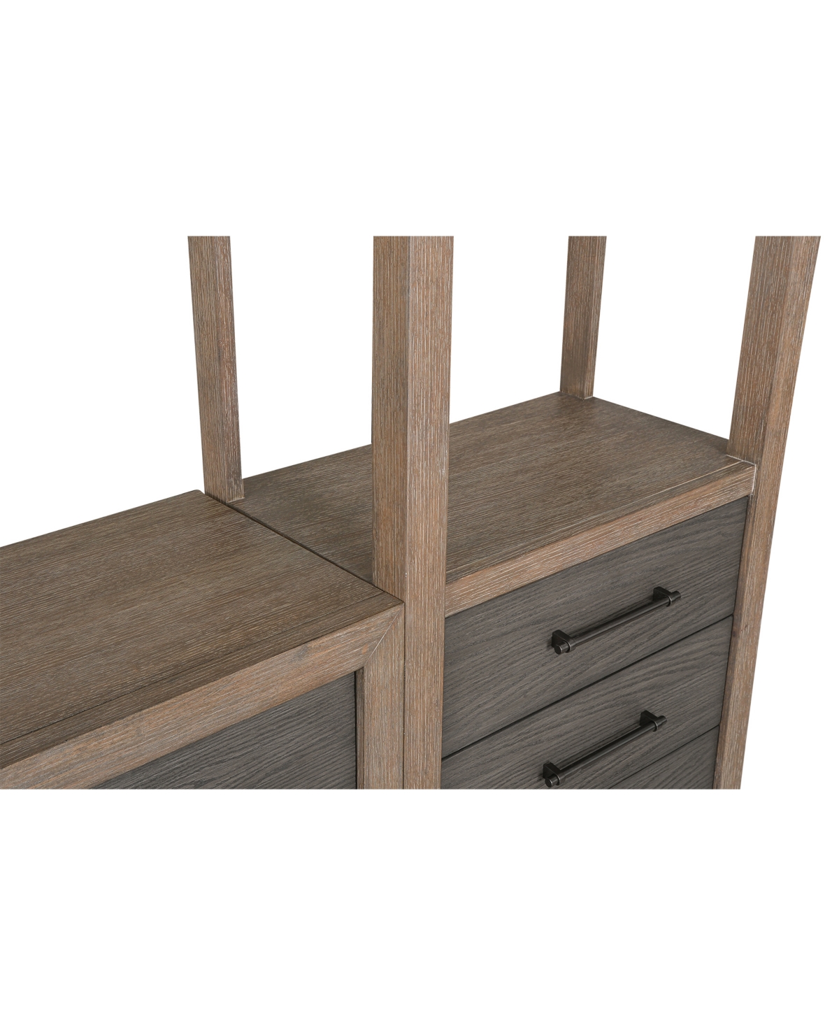 Macy's Portmore 60" Wood 3pc Tv Console Set (60" Console, 2 Piers) In Two-tone Brown Finish