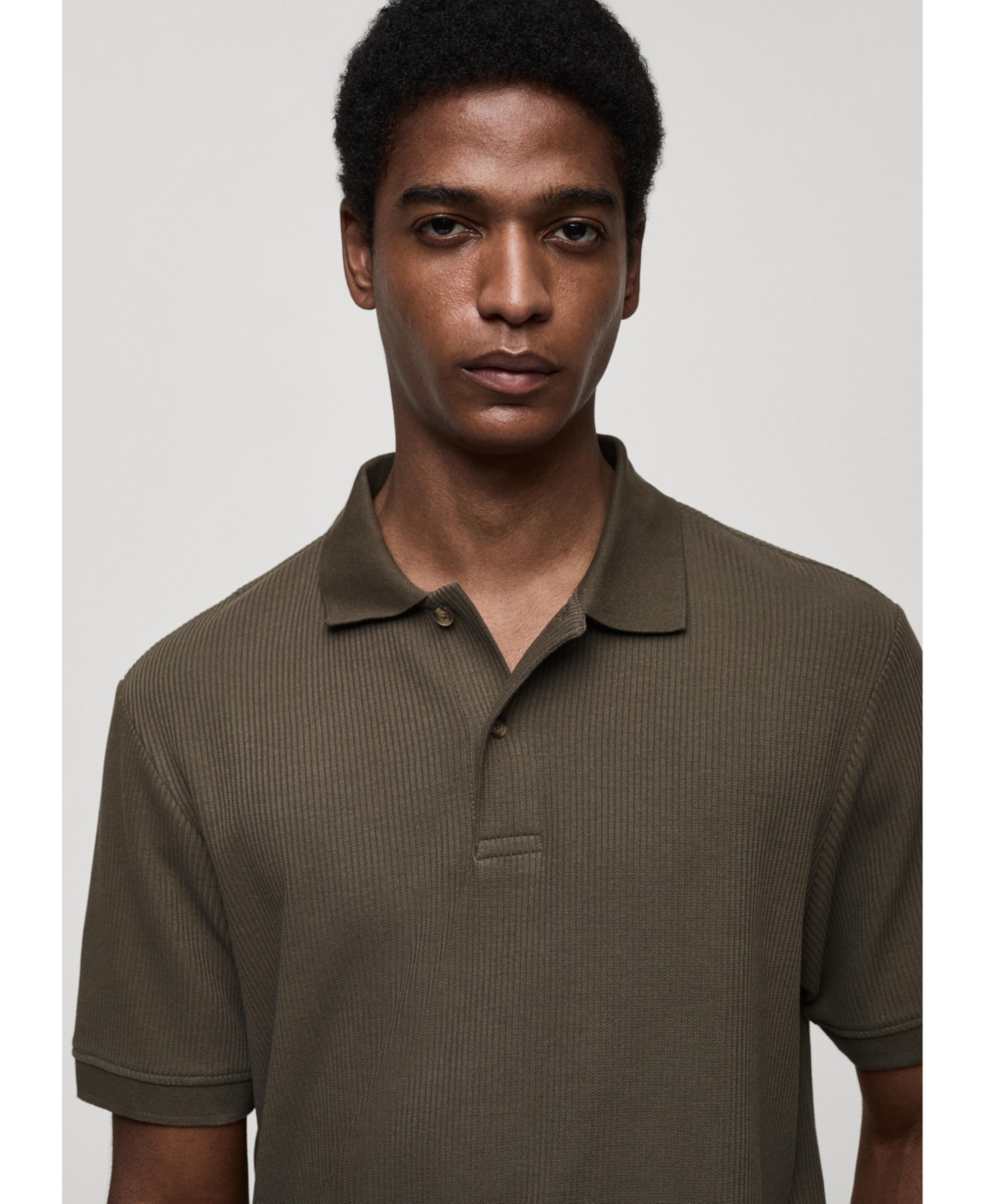 Mango Men's Ribbed Cotton Knitted Polo Shirt