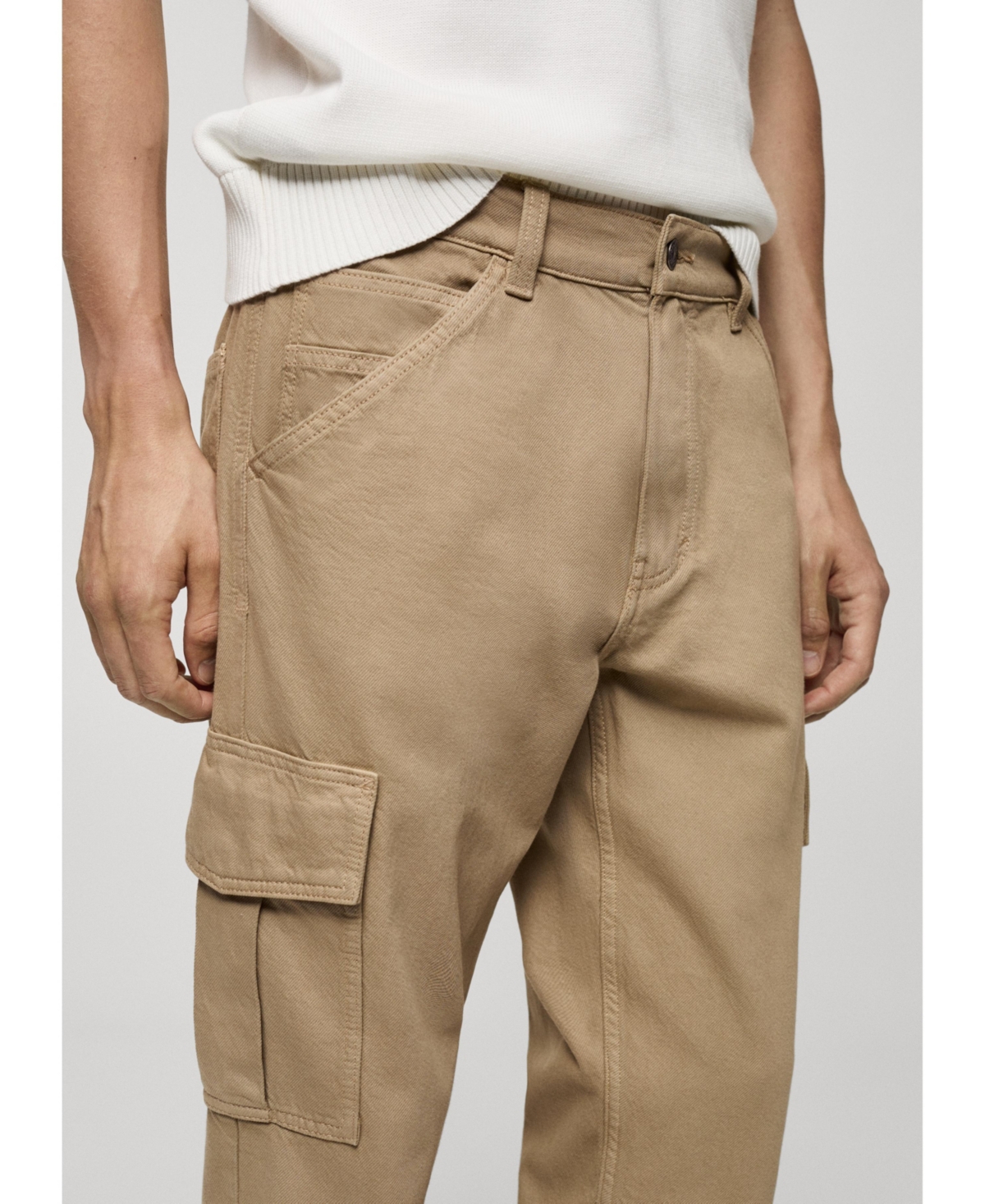 Mango Regular Fit Cargo Jeans In Khaki