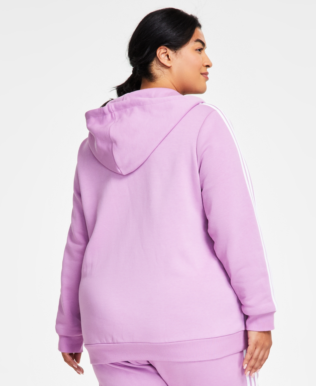 adidas Plus Size 3-Stripe Cotton Fleece Full-Zip Hoodie Sweatshirt