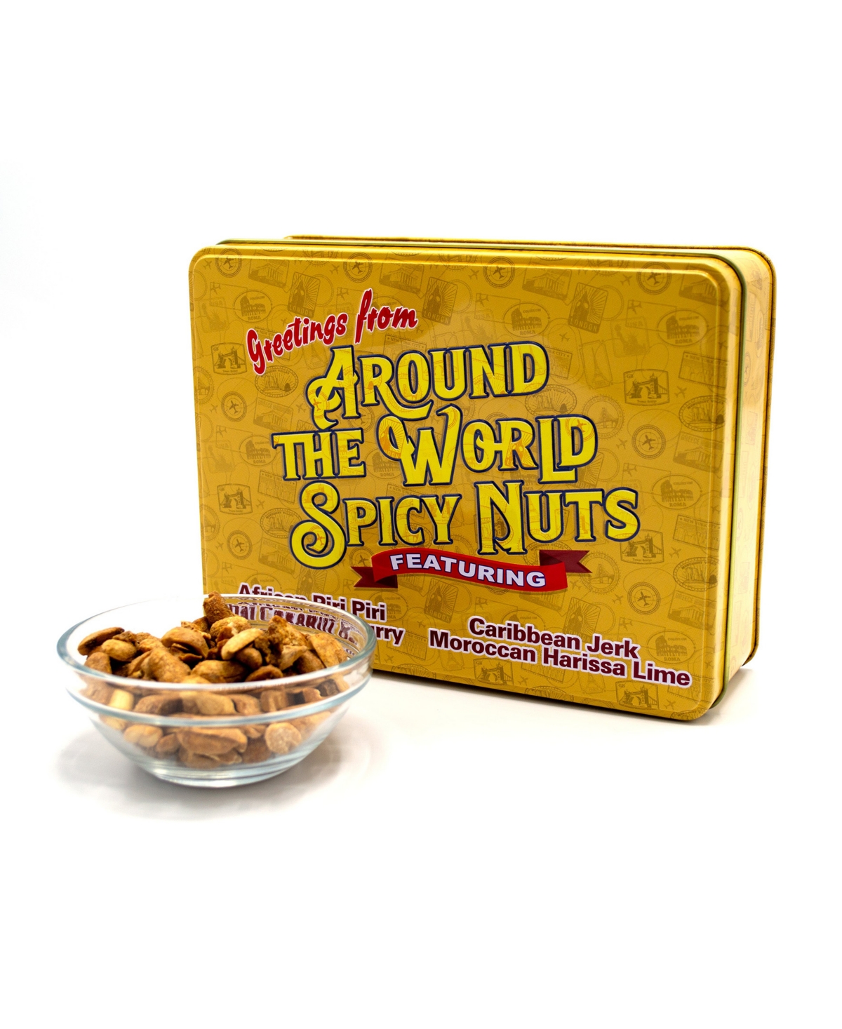 DM SNACKS AROUND THE WORLD SPICY NUTS SAMPLER TIN, 12 OZ. 