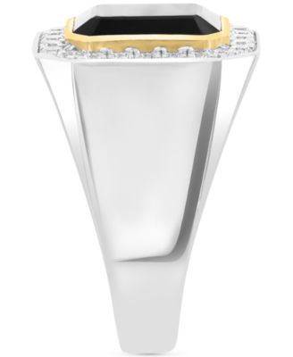 EFFY&reg; Men's Onyx (6 ct. t.w.) & White Zircon (2 ct. t.w.) Ring in 14k Gold Over Sterling Silver & Sterling Silver