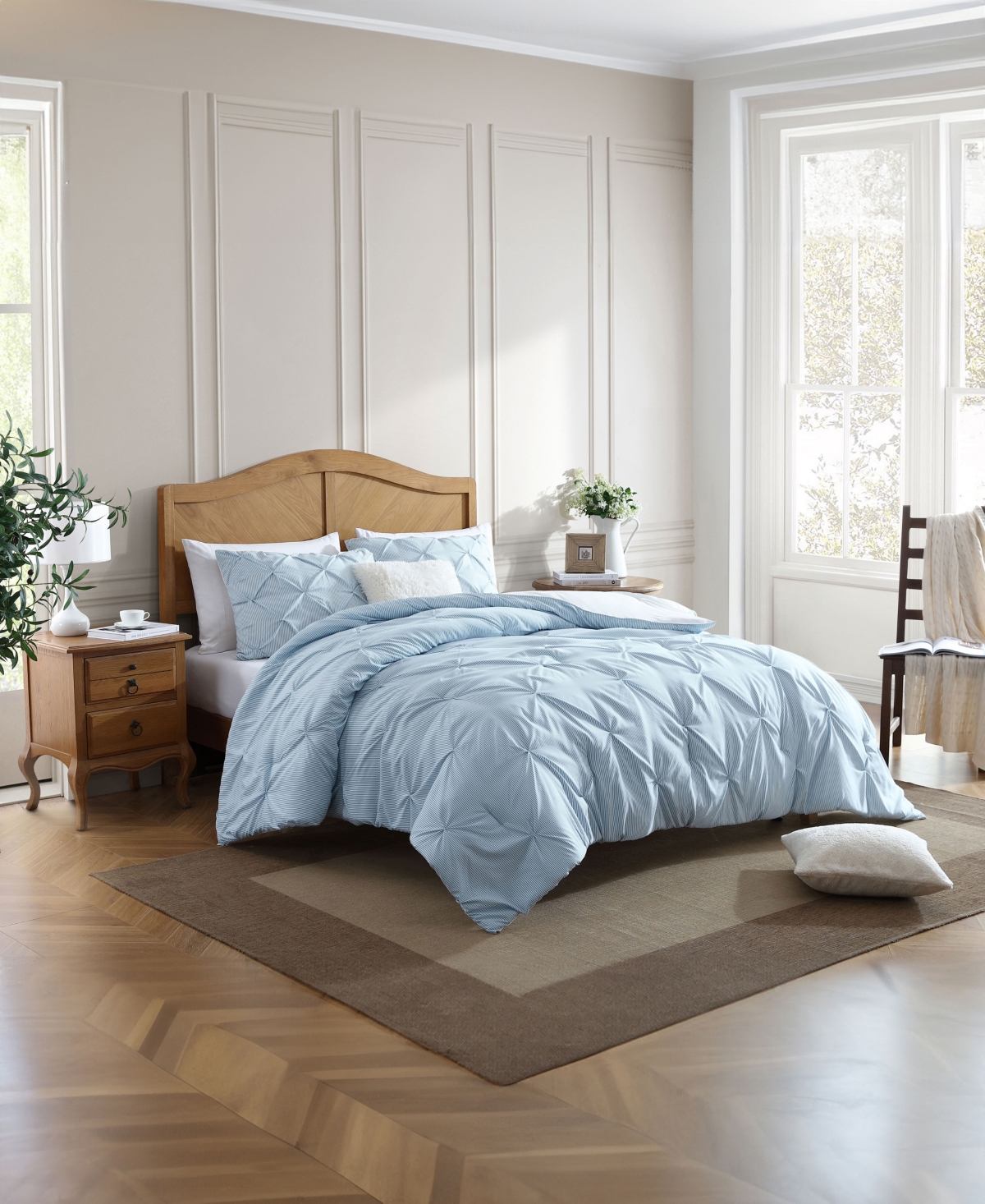 Swift Home Classic Stripes Pintuck 3-pc. Comforter Set, King In Blue