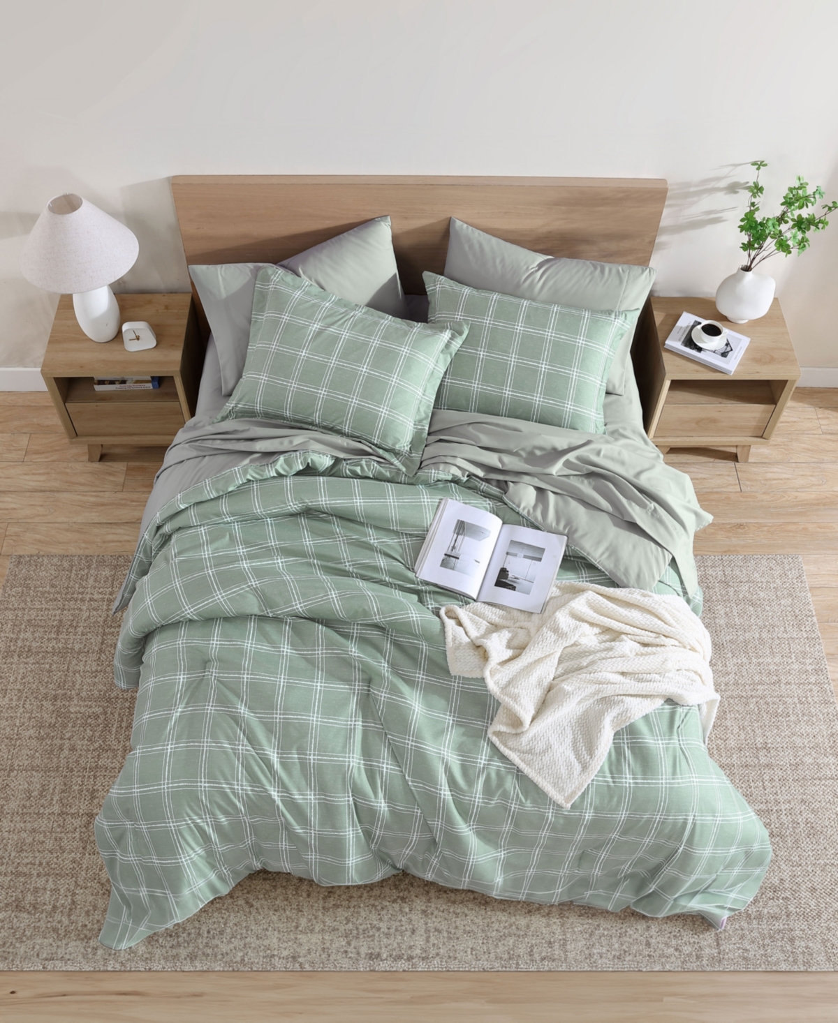 Swift Home Grid Plaid Reversible 7-pc. Comforter Set, Queen In Green