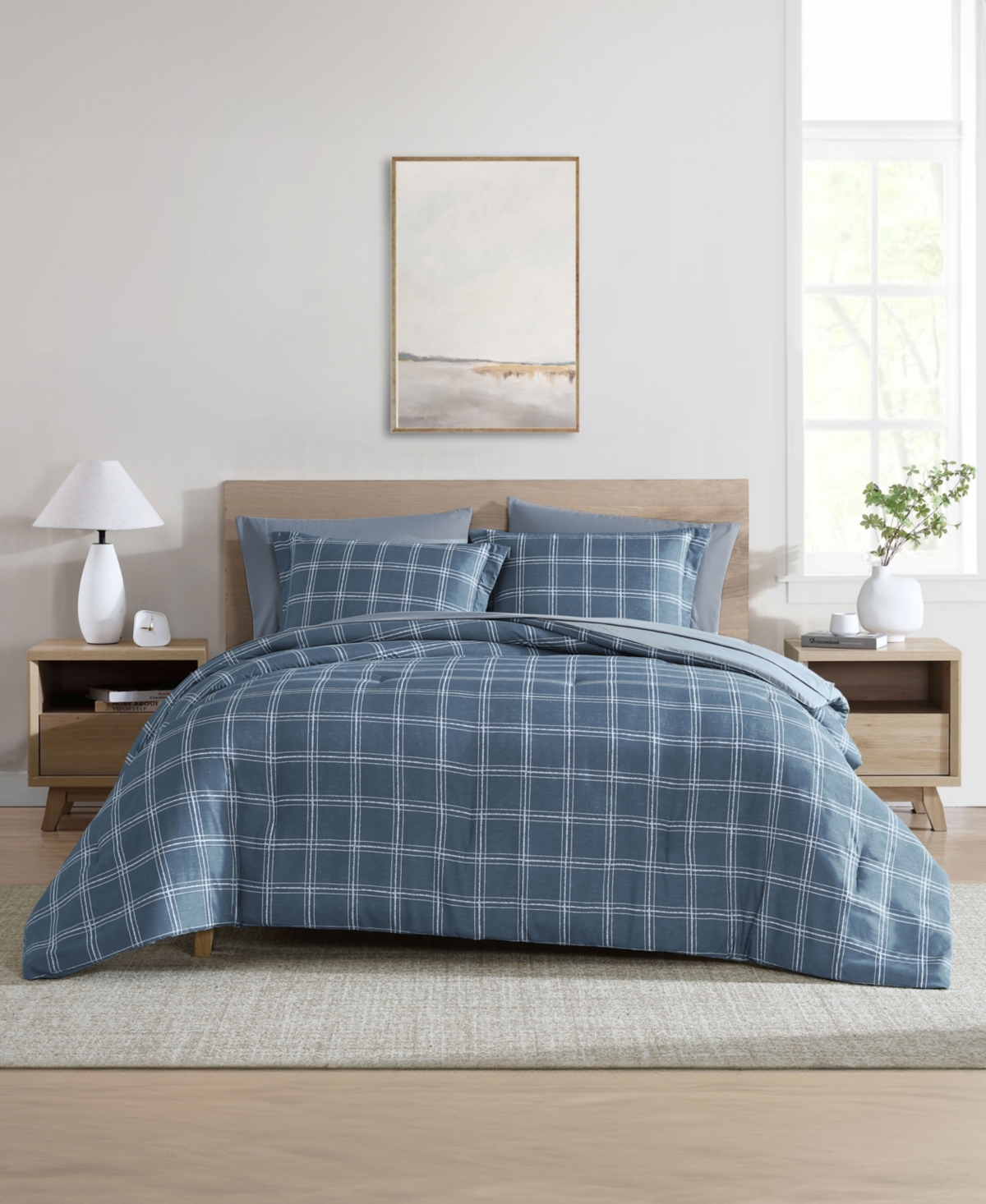 Swift Home Grid Plaid Reversible 7-pc. Comforter Set, King In Navy