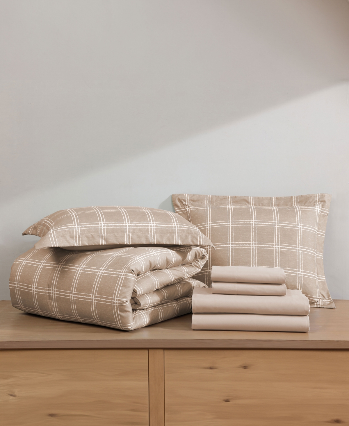 Swift Home Grid Plaid Reversible 7-pc. Comforter Set, Queen In Taupe