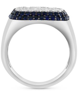 EFFY&reg; Men's White Zircon (1-7/8 ct. t.w.) & Blue Sapphire (1-3/8 ct. t.w.) Square Statement Ring in Sterling Silver