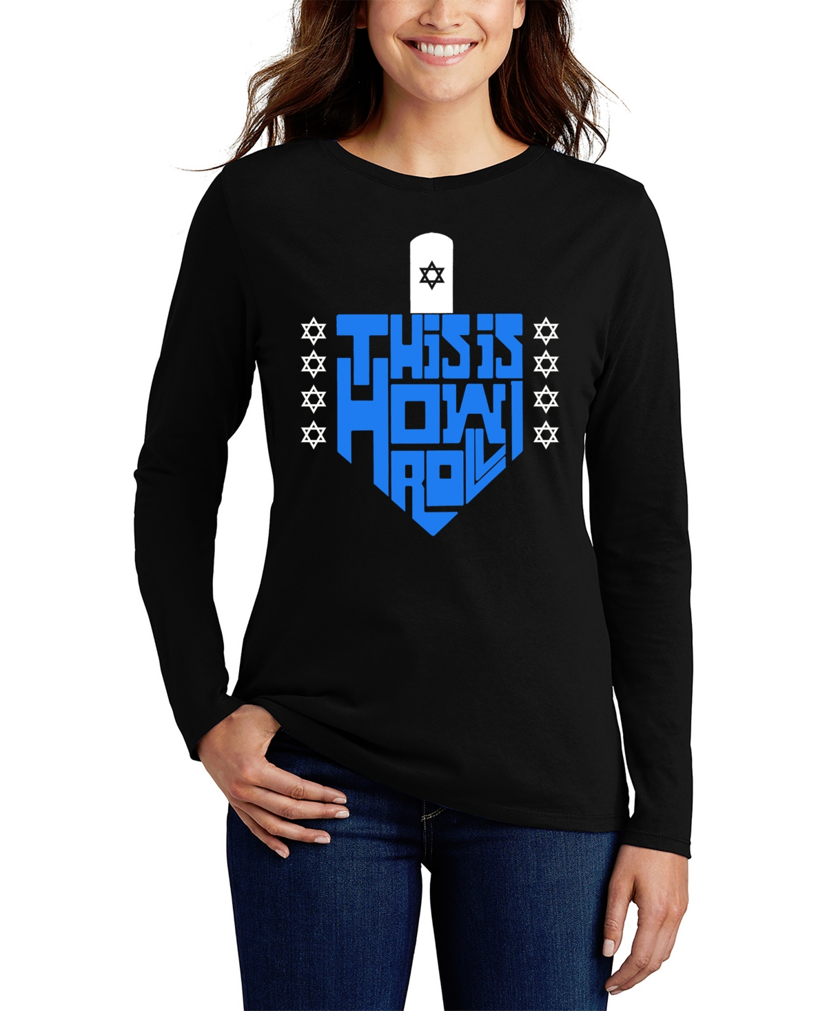 LA POP ART WOMEN'S THIS IS HOW I ROLL WORD ART LONG SLEEVE T-SHIRT 