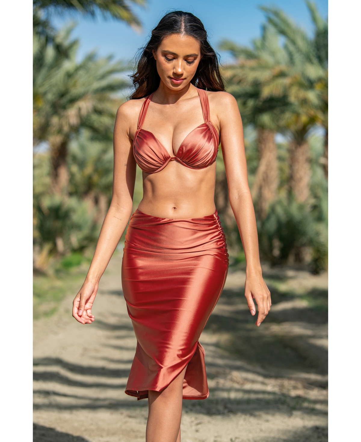 Shop La Blanca Women's Earth Goddess Shirred Skirt Cover-up In Sienna Shine