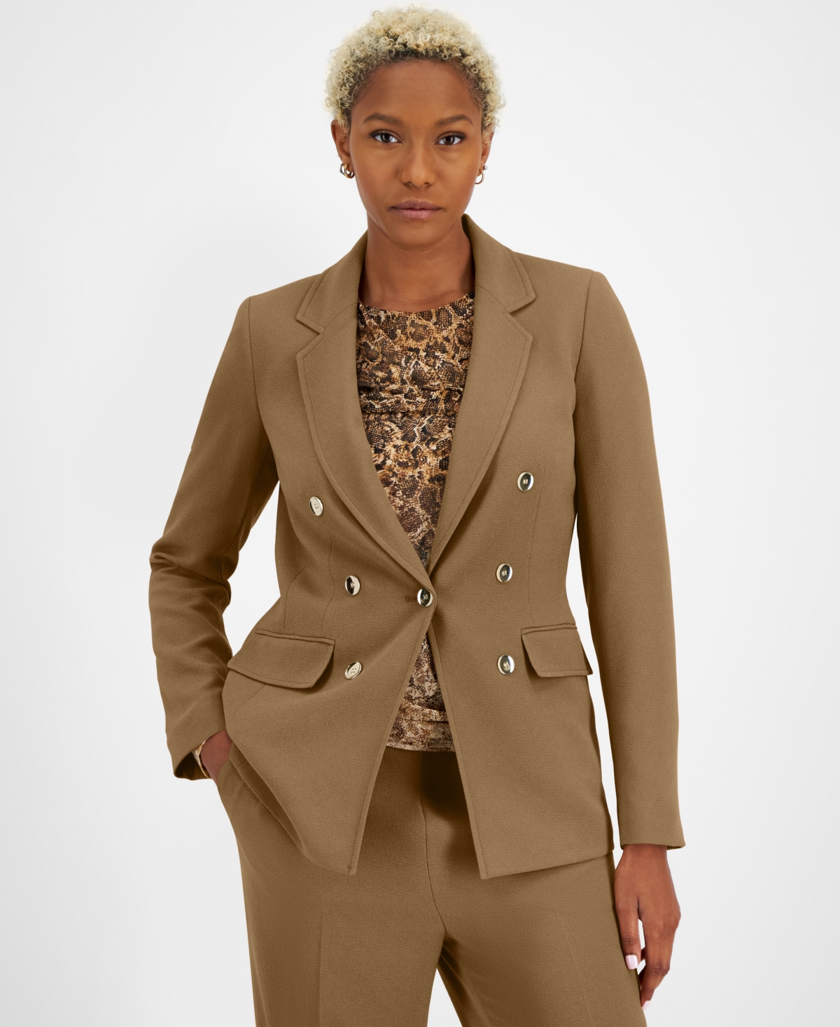 Bar Iii Women's Textured Crepe Notch-Lapel Faux-Double-Breasted Blazer, Created for Macy's