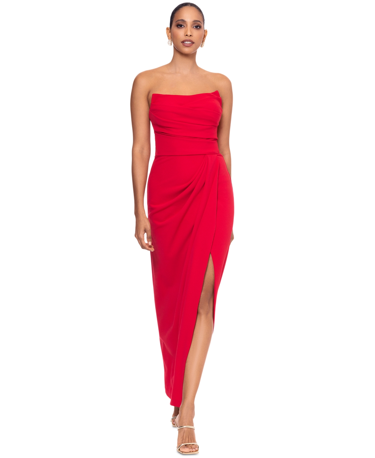 Betsy & Adam Women's Ruched Strapless Gown In Red