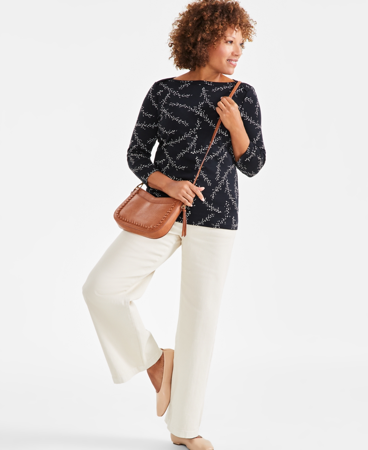 Style & Co Women's Pima Cotton Printed 3/4-Sleeve Top, Created for Macy's