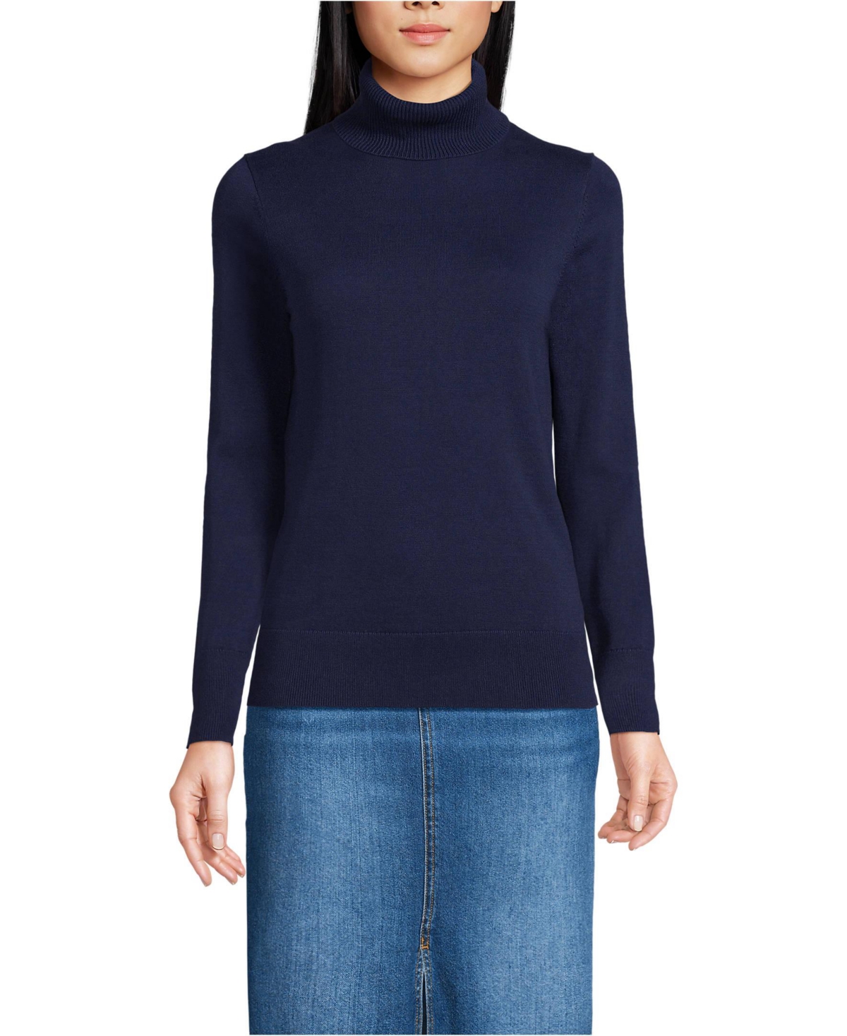 Women's Fine Gauge Cotton Turtleneck Sweater - Deep sea navy