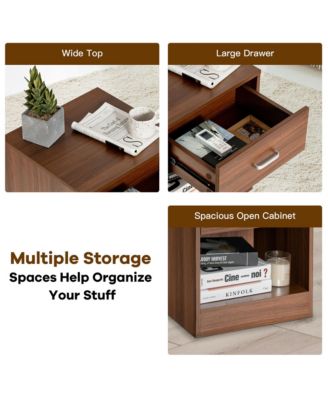 Set of 2 Nightstand End Side Table Storage Cabinet w/ Drawer Home Office Brown