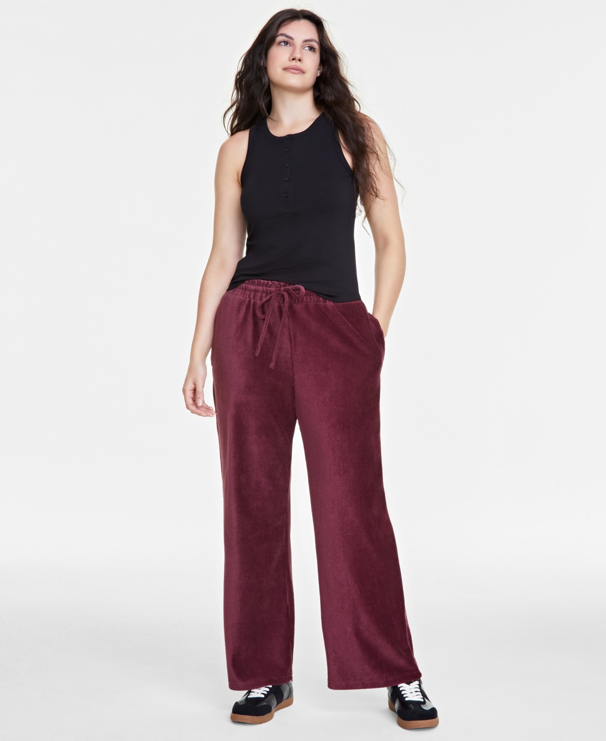 Women's Ribbed Velour Drawstring Pants, Created for Macy's - Port Royale