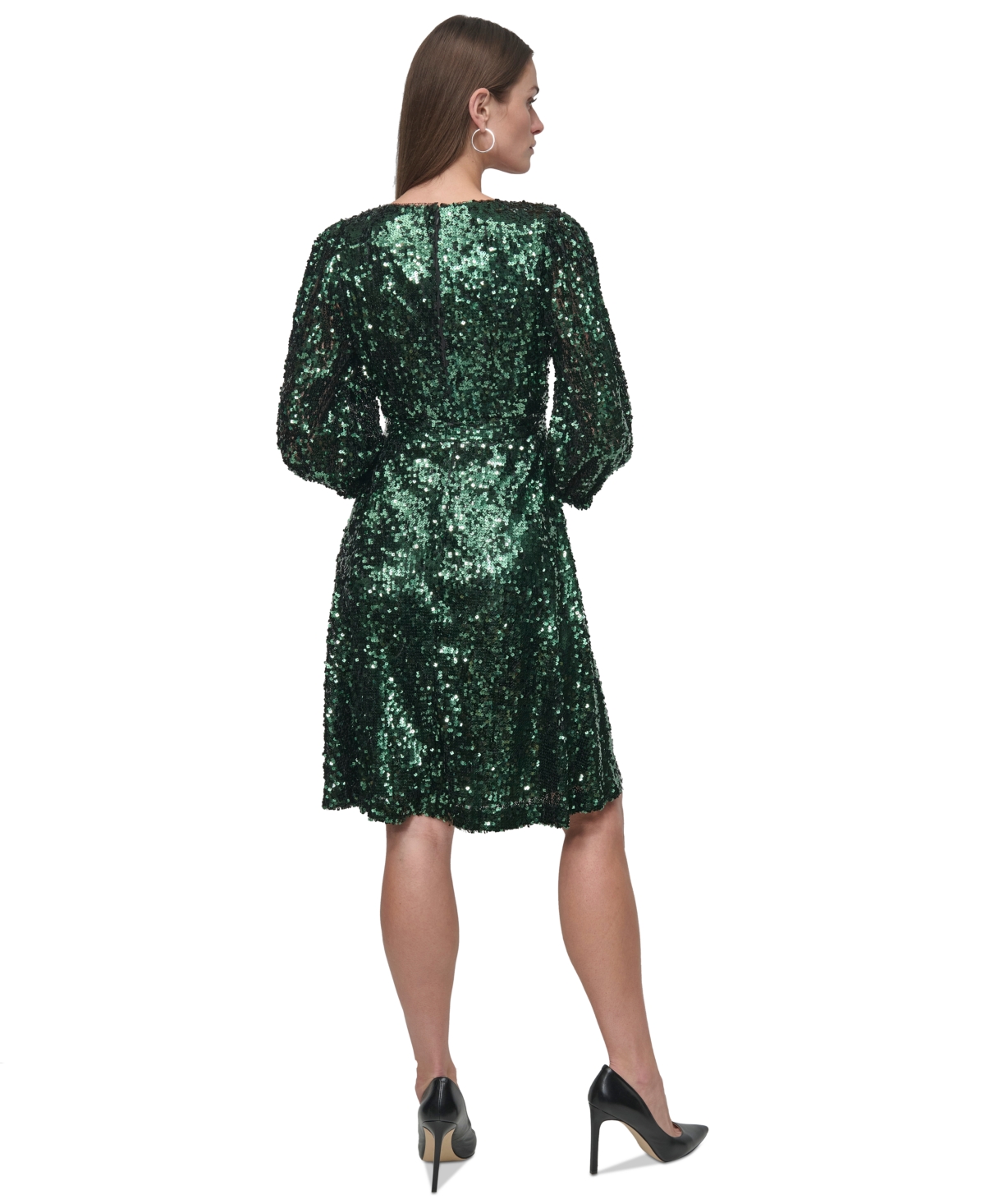 Dkny Women's Sequinned Faux-Wrap Fit & Flare Dress -Black
