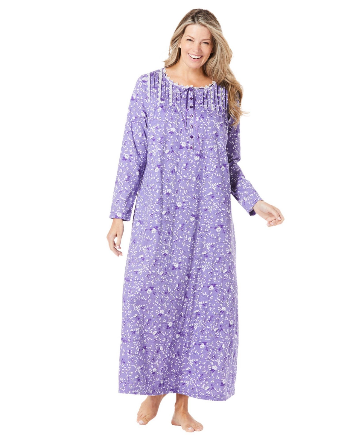 Women's Floral Knit Gown - Evening blue ivory