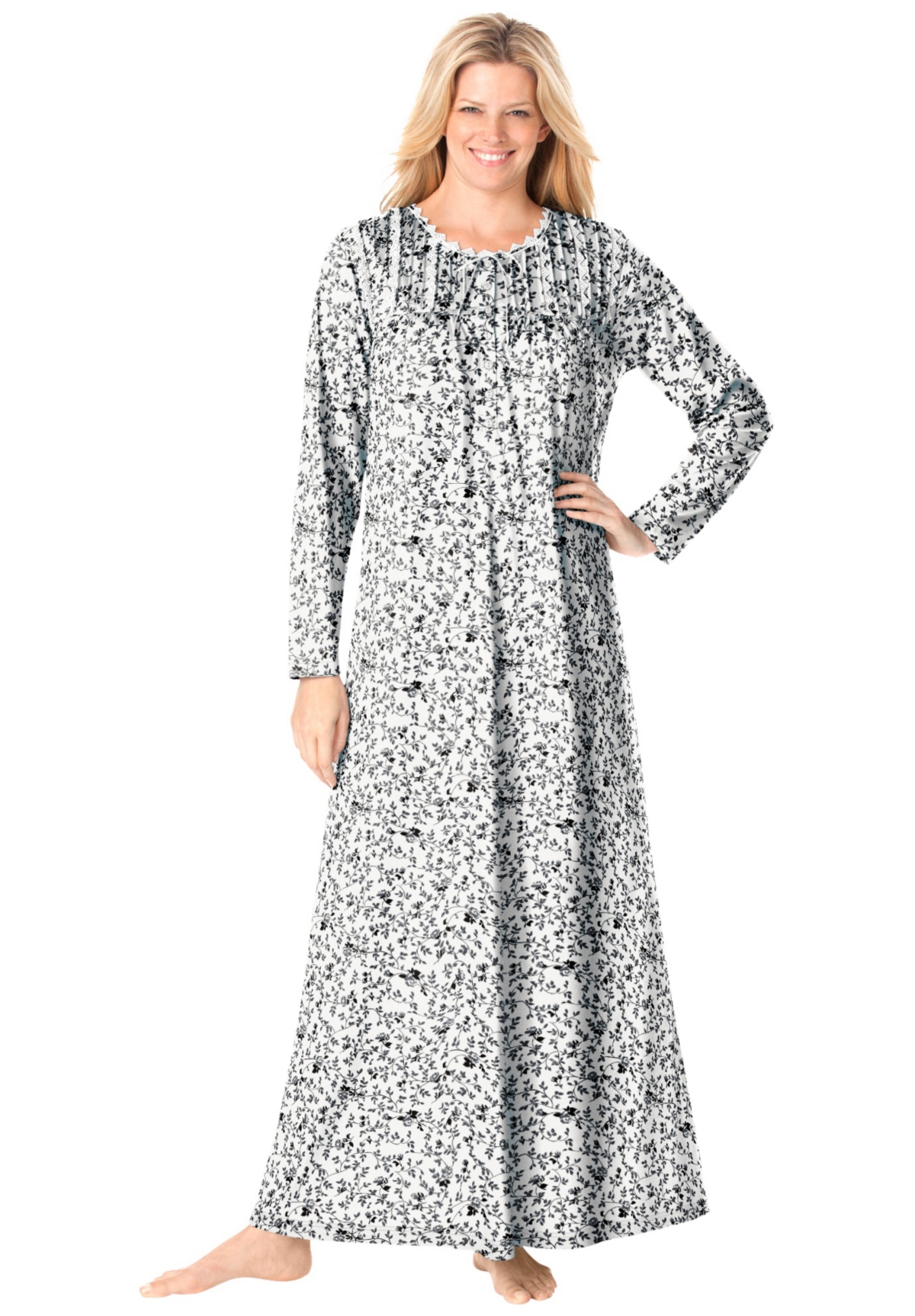Women's Floral Knit Gown - Evening blue ivory