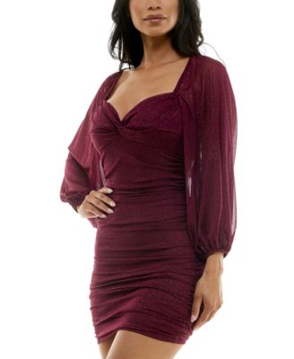 Juniors' Glittered Ruched Bodycon Dress