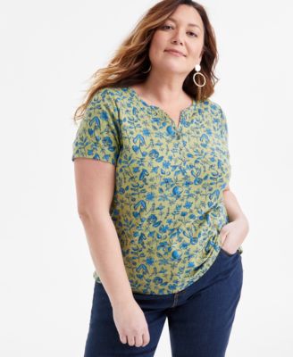 Style & Co - Plus Size Printed Henley Knit Tee