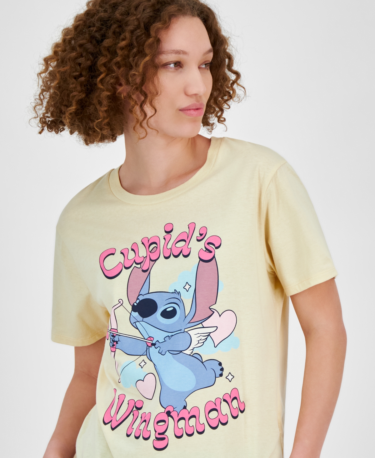 Disney Juniors' Stitch V-Day Crewneck Short-Sleeve Tee