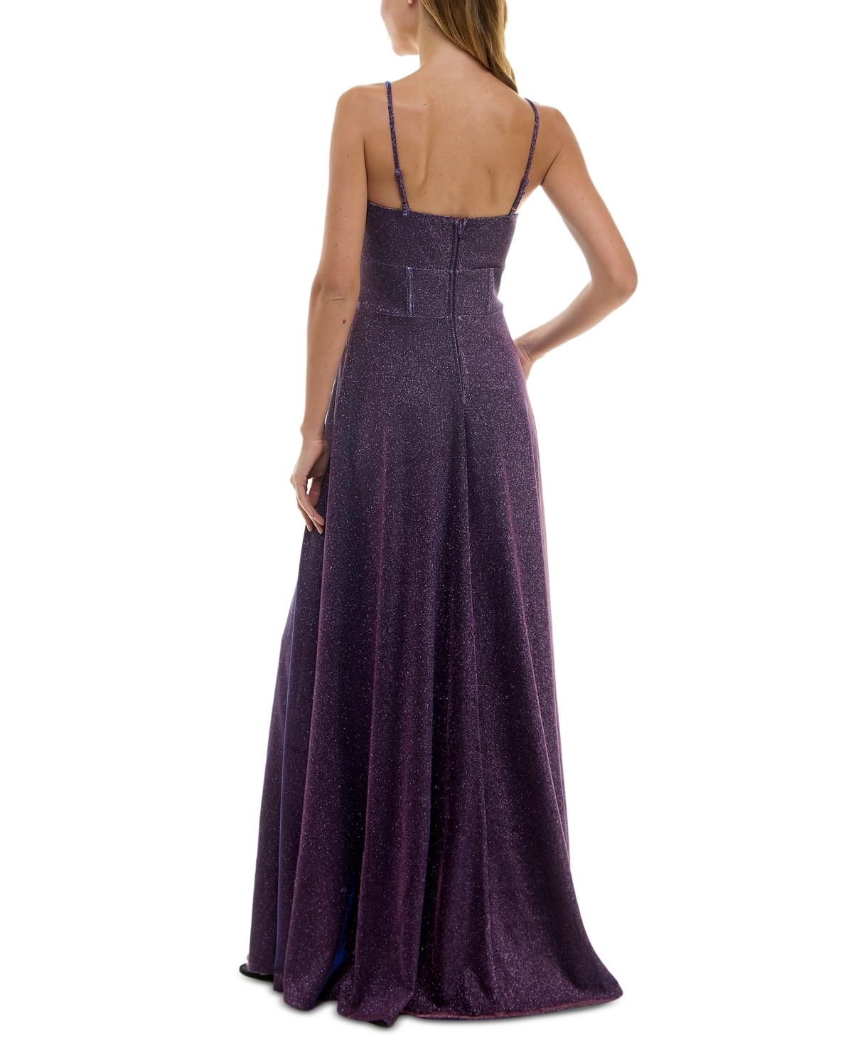 City Studios Juniors' Square-Neck Sleeveless Glitter Gown