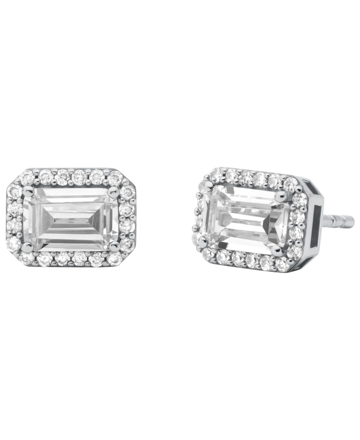 Sterling Silver Emerald Halo Stud Earrings - Silver