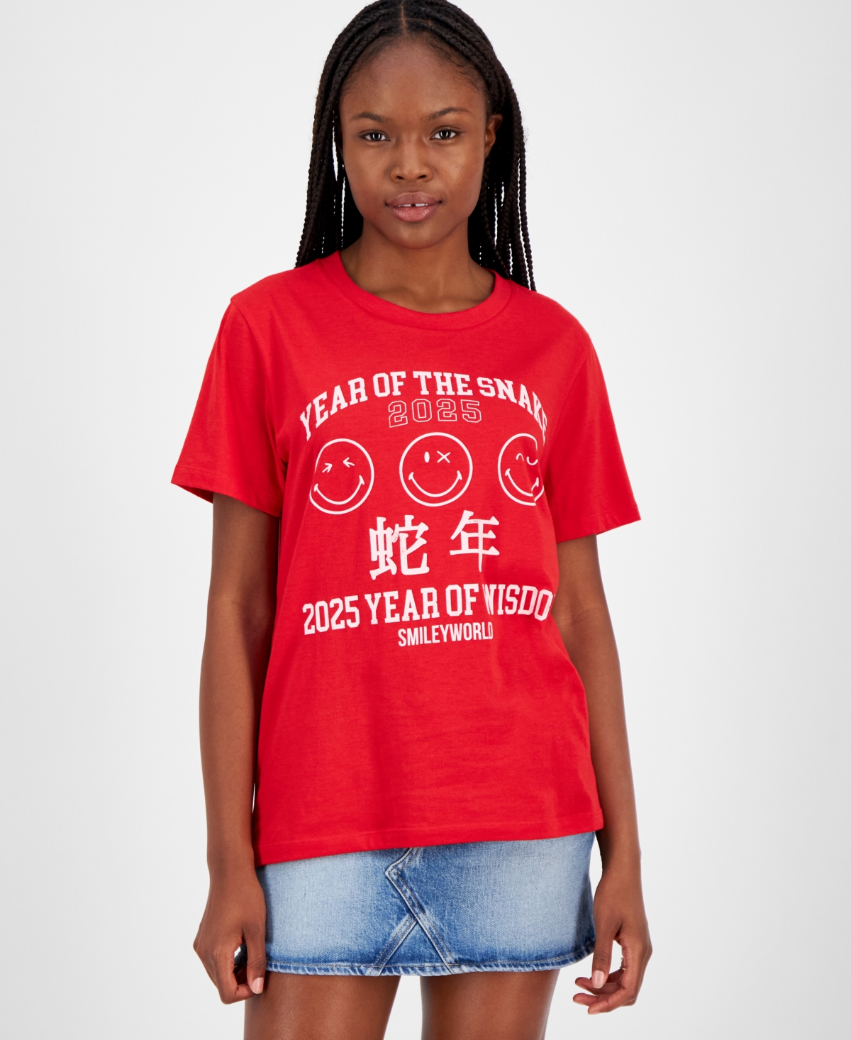 Grayson Threads, The Label Juniors' Lunar New Year Smiley Graphic T-shirt In Red