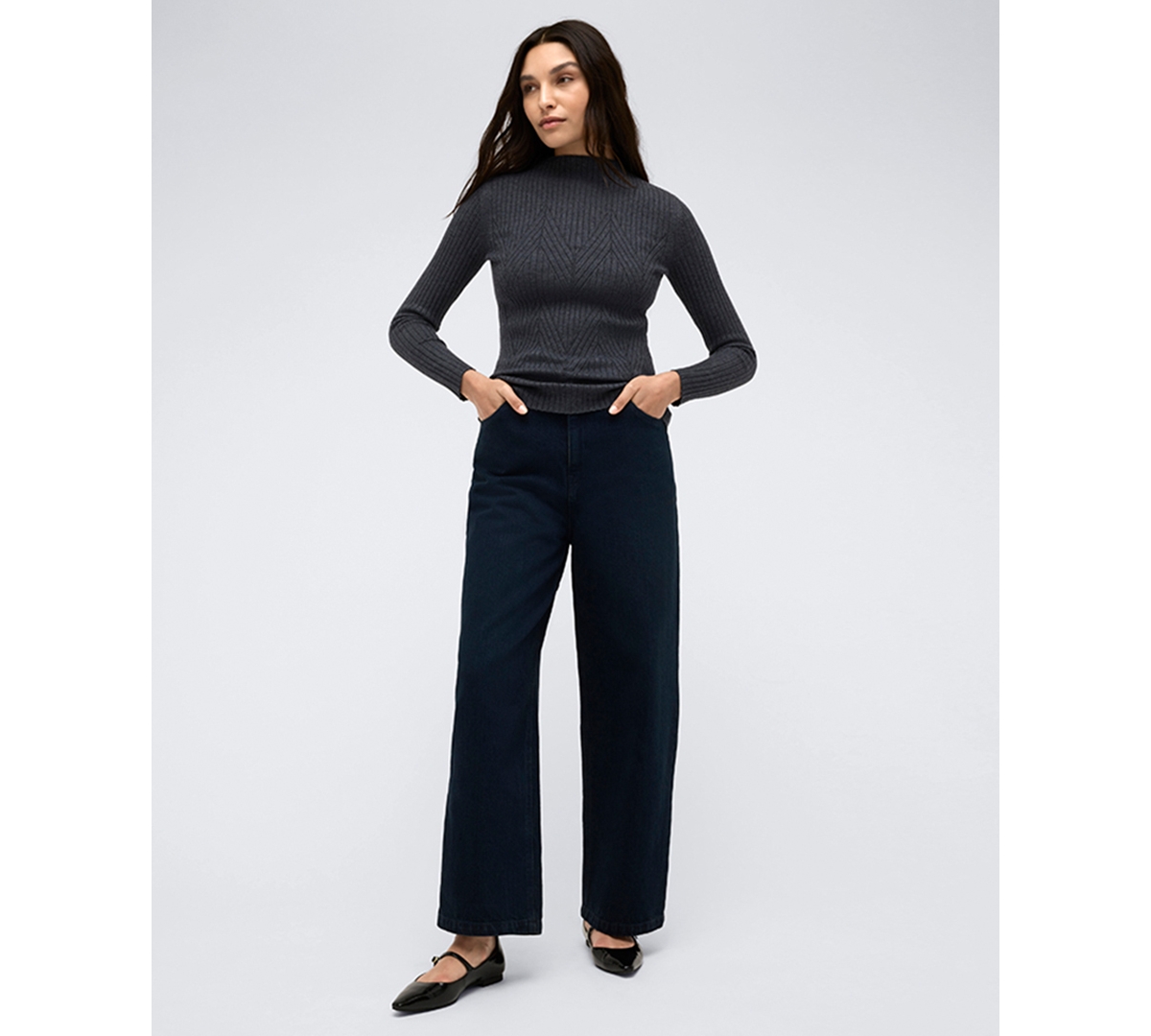 Kenneth Cole Women's Rib-Knit Chevron-Stitch Sweater