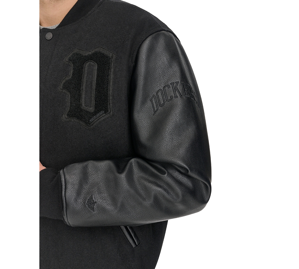 Dockers Men's Mixed-media Varsity D Bomber Jacket In Black