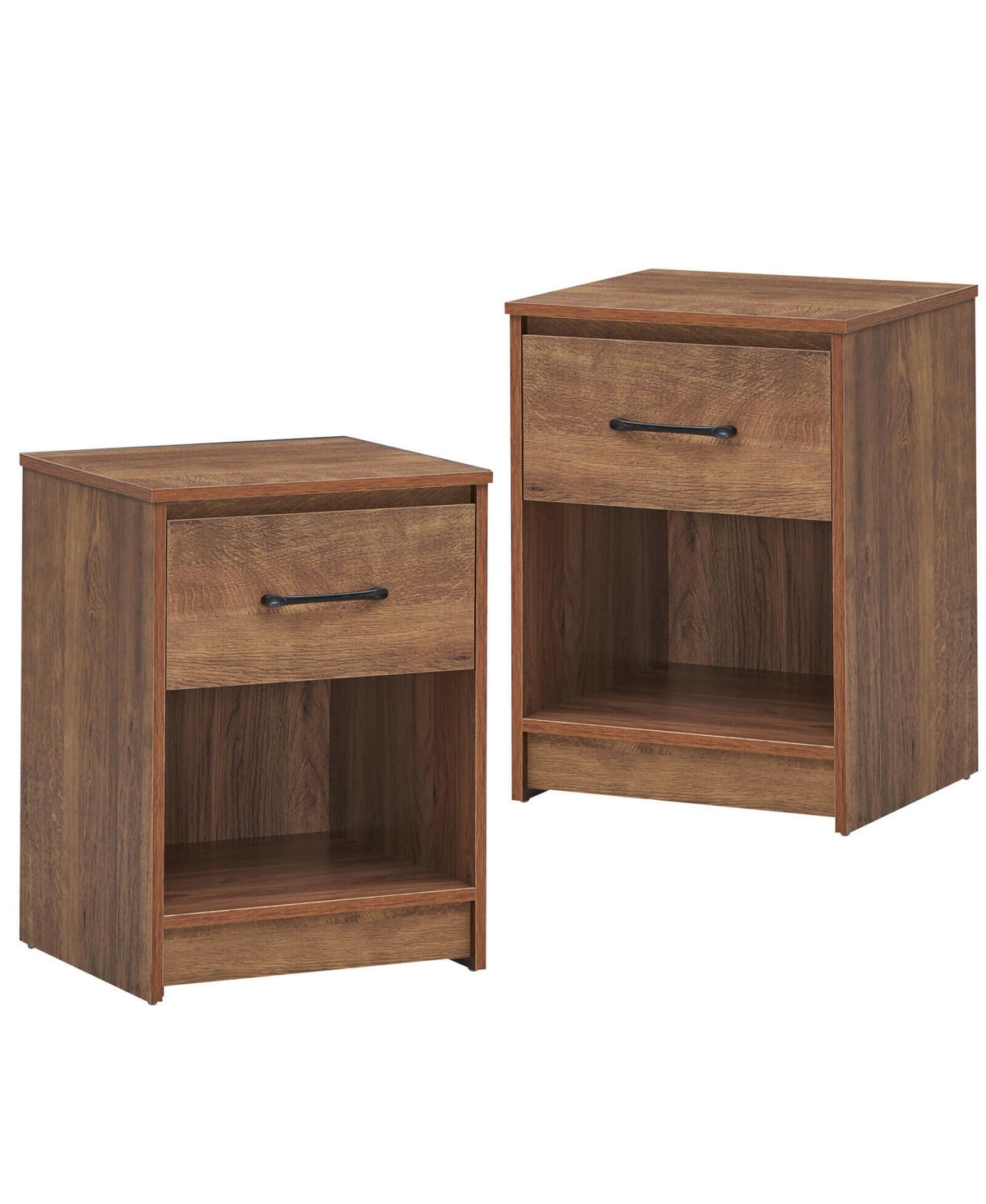 Gymax 2PCS Nightstand with Drawer Storage Shelf Wooden End Side Table Bedroom- Brown