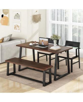 4 Pieces Dining Table Set Kitchen Table with 2 Armchairs & 1 Bench for 4