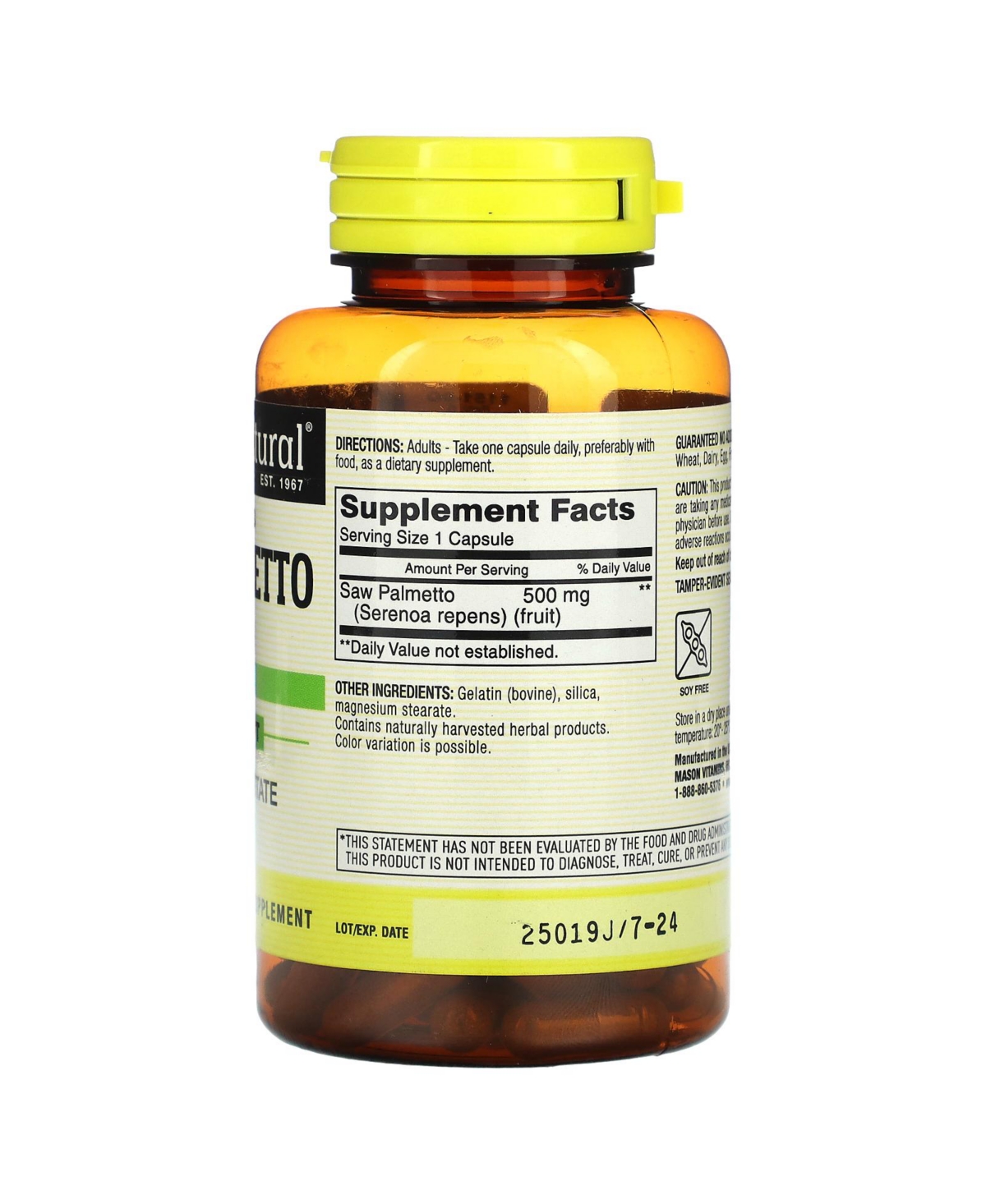 Mason Natural Whole Herb Saw Palmetto 500 mg - Capsules