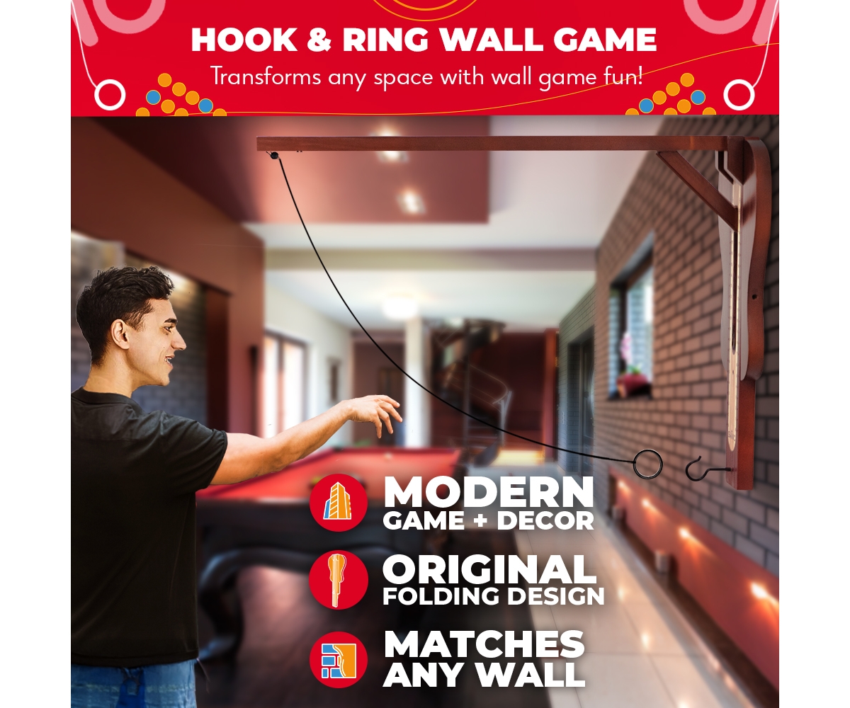 Swooc Hook and Ring Game - Guitar Game Room Wall Decor - Stylish Folding Design - Weather Resistant - Easy Adjust String
