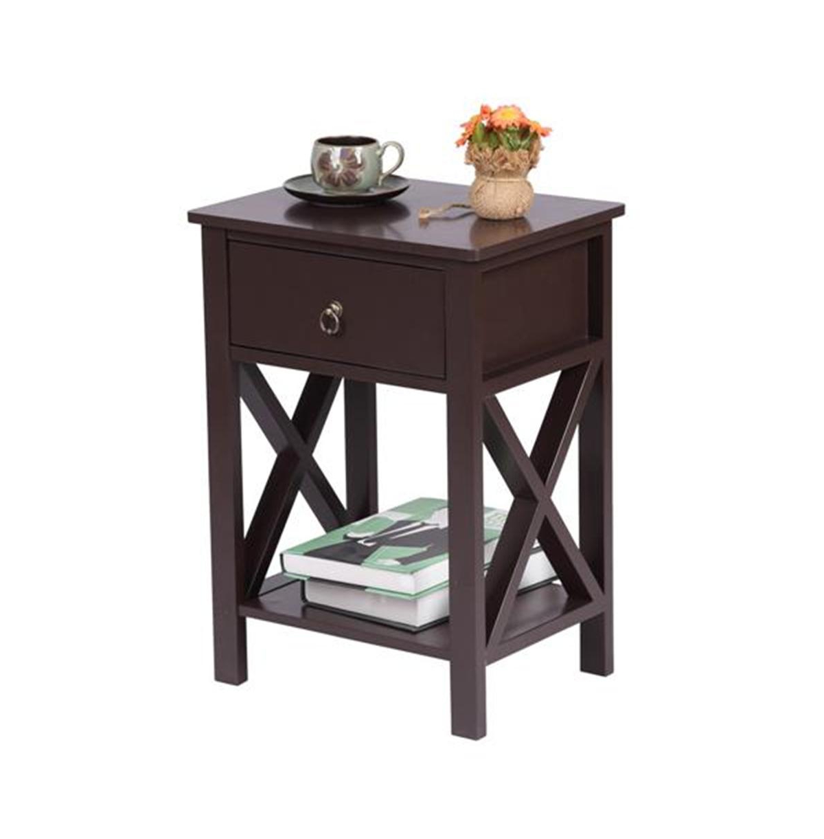 Slickblue Fch Nightstand Modern End Table, Side Table with 1 Drawer and Storage Shelf,- Brown