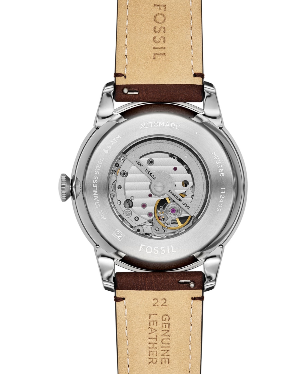 Fossil Men's Townsman Automatic Brown Leather Watch, 44mm In Brown