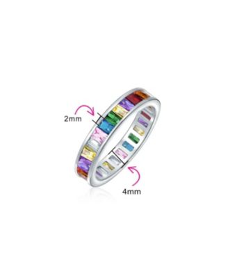 Colorful Rainbow Multi Color Cubic Zirconia Eternity Ring Band .925 Silver