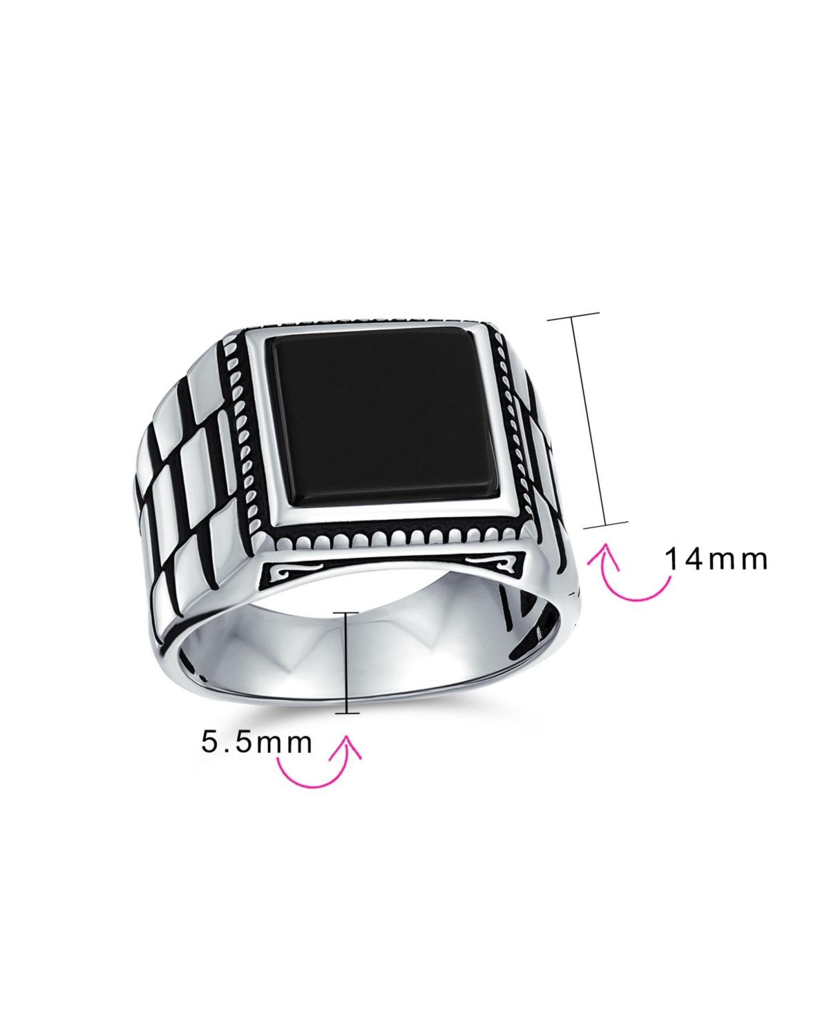 Bling Jewelry Watch Band Style NaturalStatement Rectangle Signet Ring Silver - Black onyx