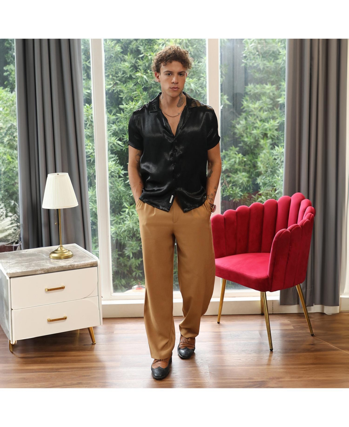Men's Midnight Black Solid Satin Shirt