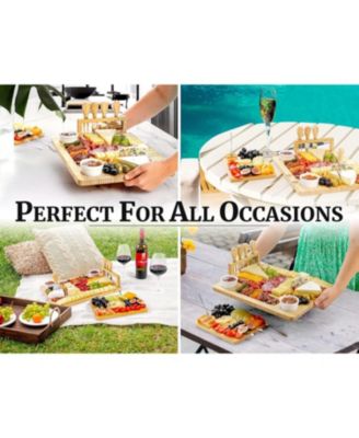 Bamboo Cheese Board Set – Extra Thick Charcuterie Board with 4-Piece Knife Set