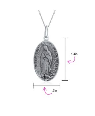 Religion Our Lady Of Guadalupe Oval Virgin Mary Medal Medallion Pendant Necklace Oxidized .925 Sterling Silver