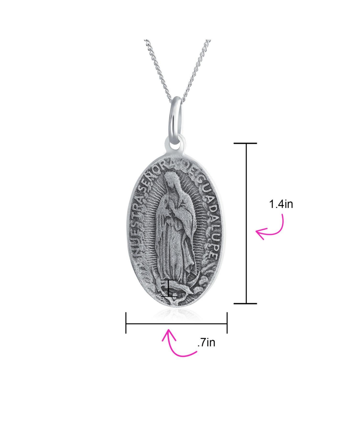Bling Jewelry Religion Our Lady Of Guadalupe Oval Virgin Mary Medal Medallion Pendant Necklace For Women Oxidized .925 Sterling Silver