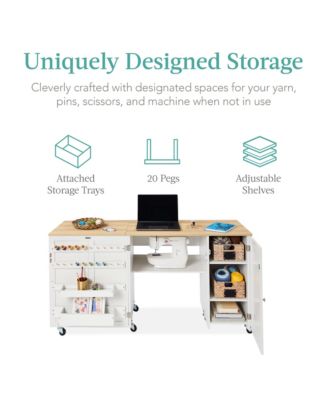 Large Portable Multipurpose Folding Sewing Table w/ Magnetic Doors, Craft Storage