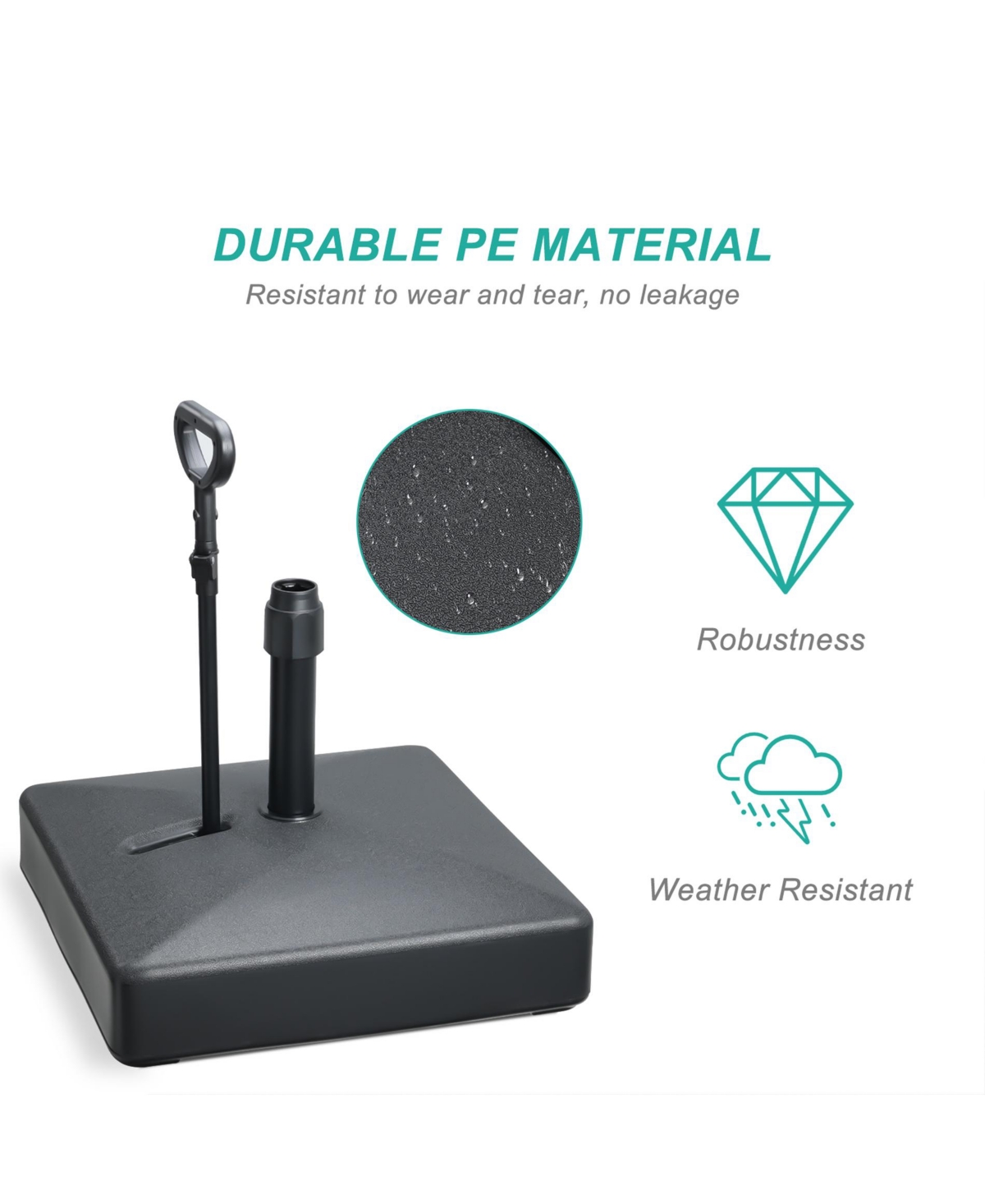 Aoodor Patio Umbrella Base Heavy Duty with Wheels and Pull Rod, Fillable Umbrella Base, Mobile Market Stand for Deck, Poolside, Lawn -- Black