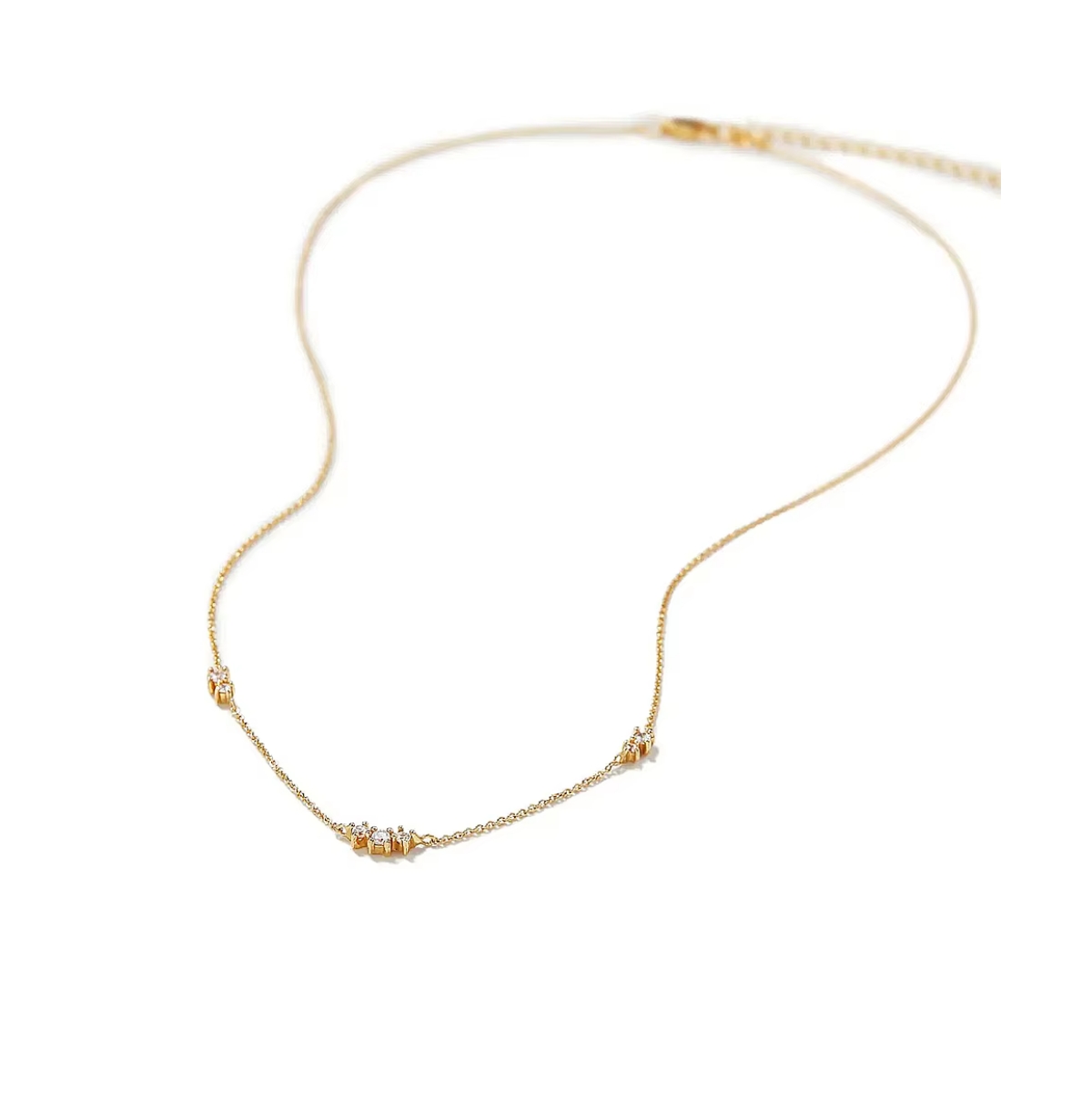 Elegant 18K Gold Plated Sterling Silver Necklace with Seven Round Cut Cubic Zirconia Stones - Gold